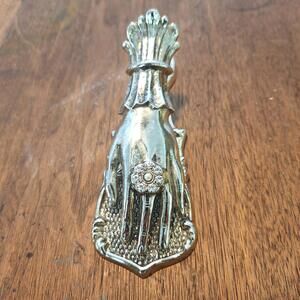 Vintage Metal Hand Spring Clip Holder Wearing a Ring w/Rhinestones Silvertone